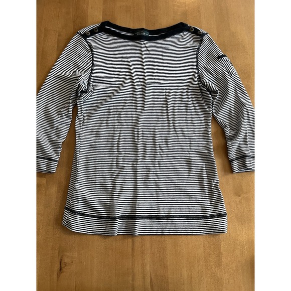 Lauren Jeans Co Tops - LRL Ralph Lauren Jean Co. Women's Long Sleeve Top Black Striped 3/4 Sleeve Sz M